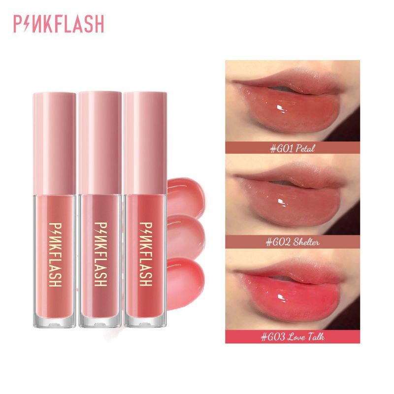 PINKFLASH | Son Tint Bóng Nhẹ Giữ Ẩm Màu Môi Lâu Trôi Ánh Nhũ