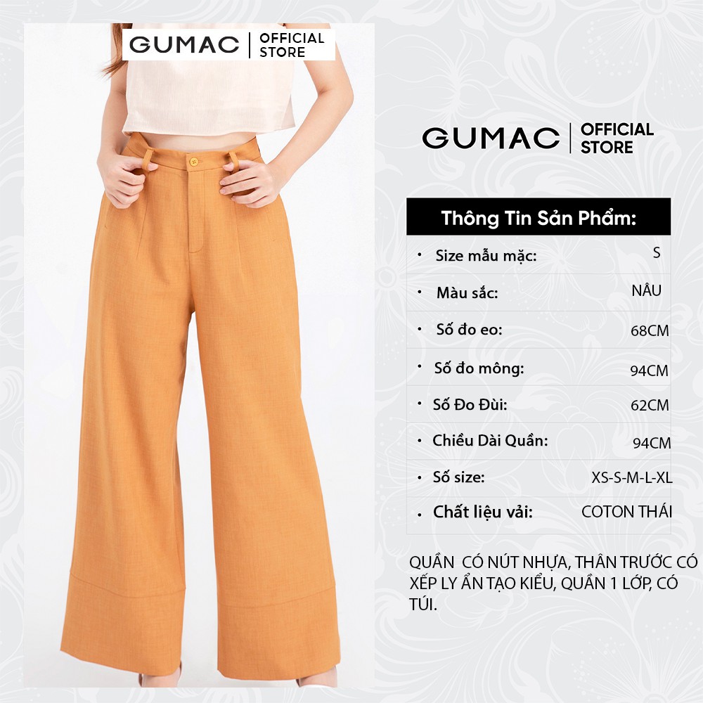 [Mã WABRGU72 giảm 10% tối đa 50k đơn 250k] Quần tây nữ xếp ly ống rộng GUMAC QB663 | BigBuy360 - bigbuy360.vn