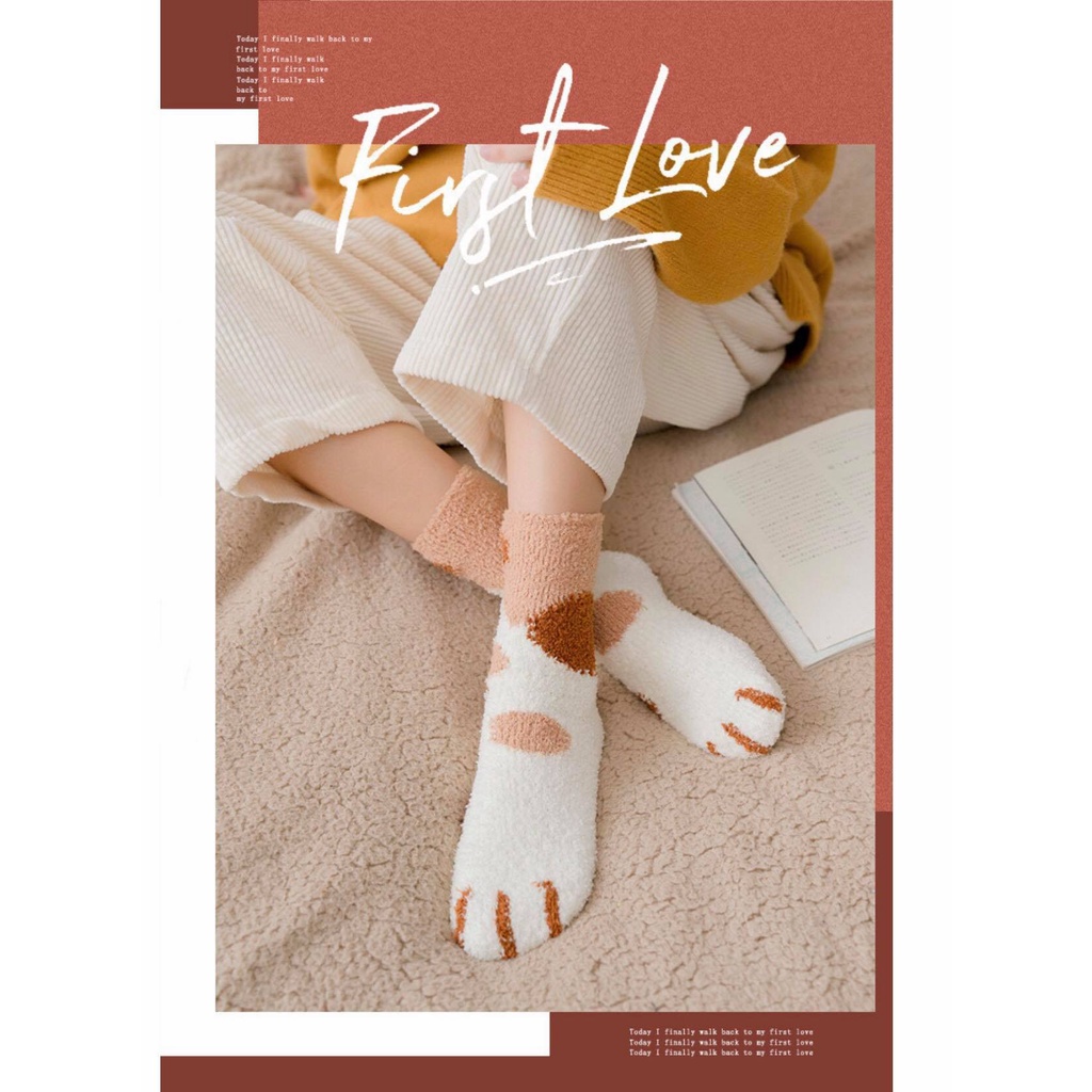 Vớ Cổ Cao/ Tất len bông Hoạ Tiết Dấu Chân Mèo dày mịn siêu ấm cute