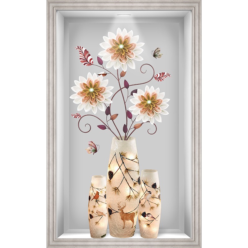 Decal ô tường 3D lọ hoa xuân đẹp trang trí phòng khách LoHoaDon_018