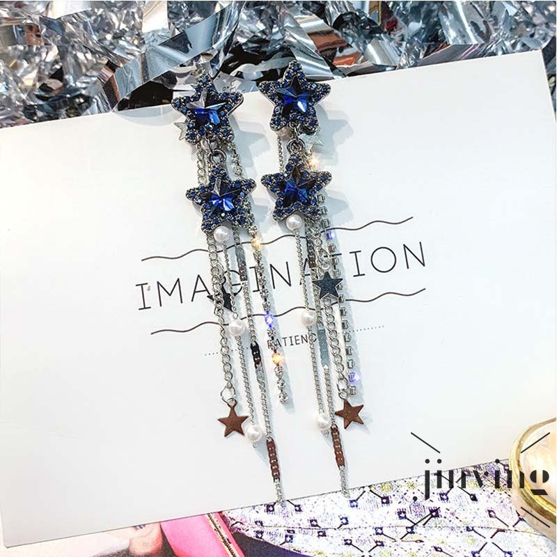 GETNOIVAS Đôi bông tai dài tua rua đính đá thời trang cho nữ