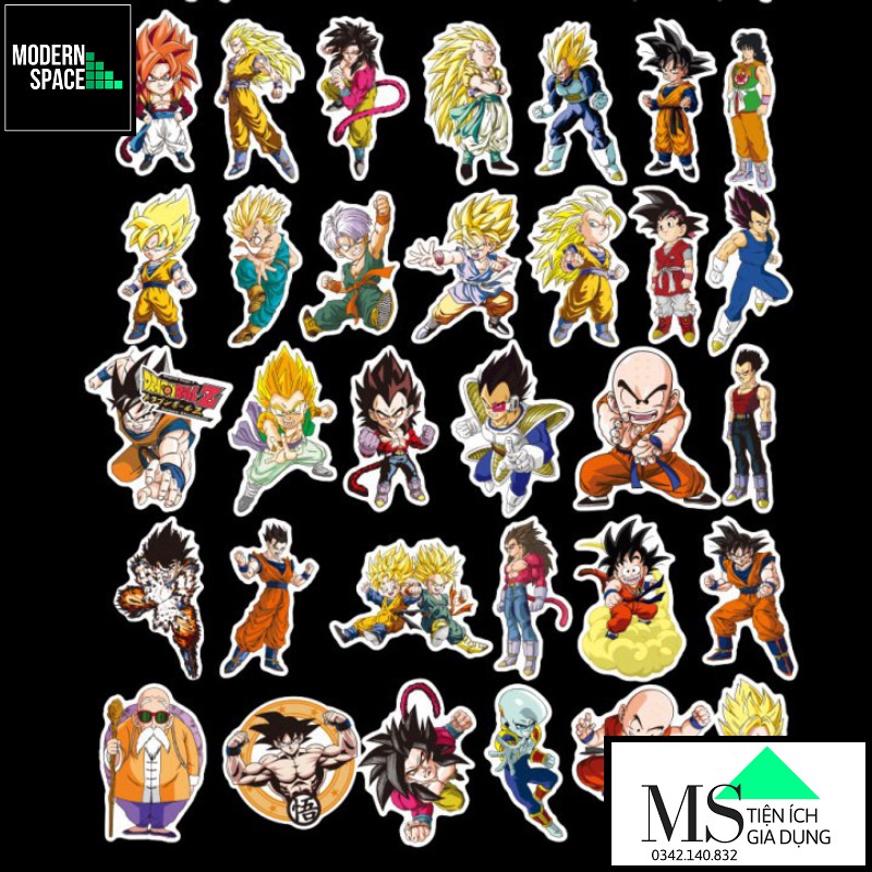 Sticker PVC Songoku Dragon Ball ST-010 - Cả bộ 100 Hình dán Chống nước 7 Viên ngọc rồng