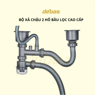 Bộ xi phông chống gỉ và ngăn mùi hôi cao cấp có bầu lọc rác dễ vệ sinh chậu rửa chén bát ống nhựa abs bầu inox 304 Debas