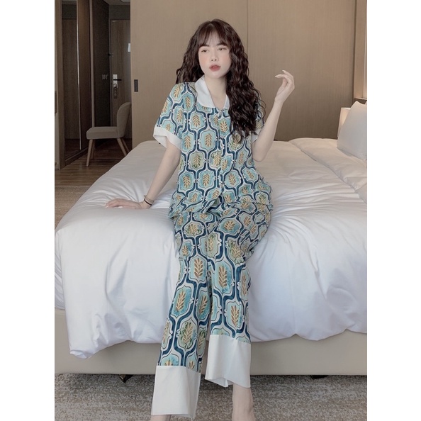 Đồ Ngủ Pijama Nữ💖Bộ Lụa Cộc Tay - Quần Dài Hoạ Tiết Tiểu Thư [HÀNG SIÊU ĐẸP]