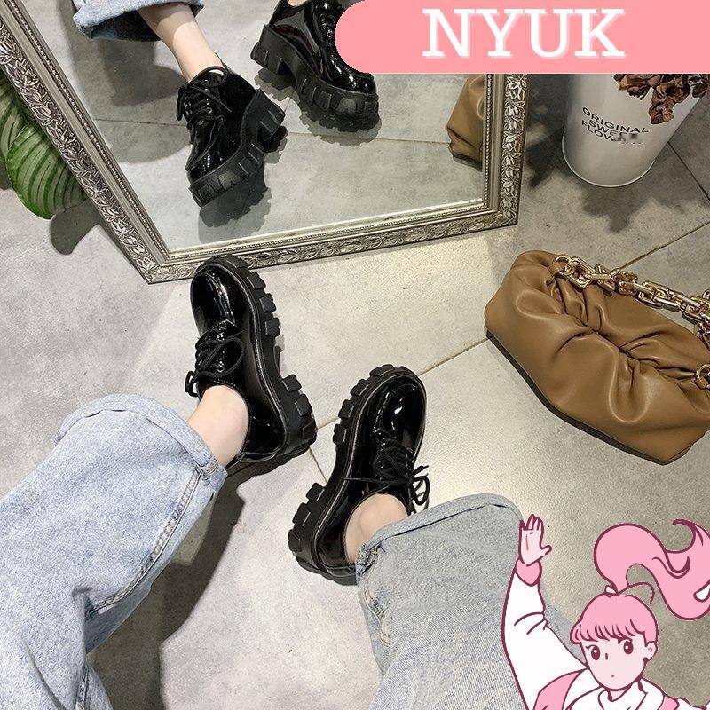 【24H Delivery】NYUK Platform shoes British style black casual lace-up