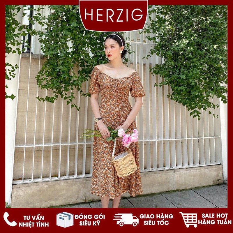 Váy hoa dáng dài HERZIGMADE tay chun mặc 2 kiểu hot hit summier Doris dress - B1802