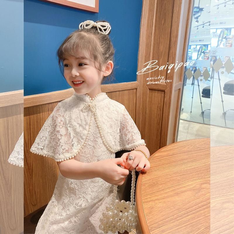 Set Sườn Xám + Áo Choàng Màu Trơn Thời Trang Mùa Hè Dành Cho Bé Gái