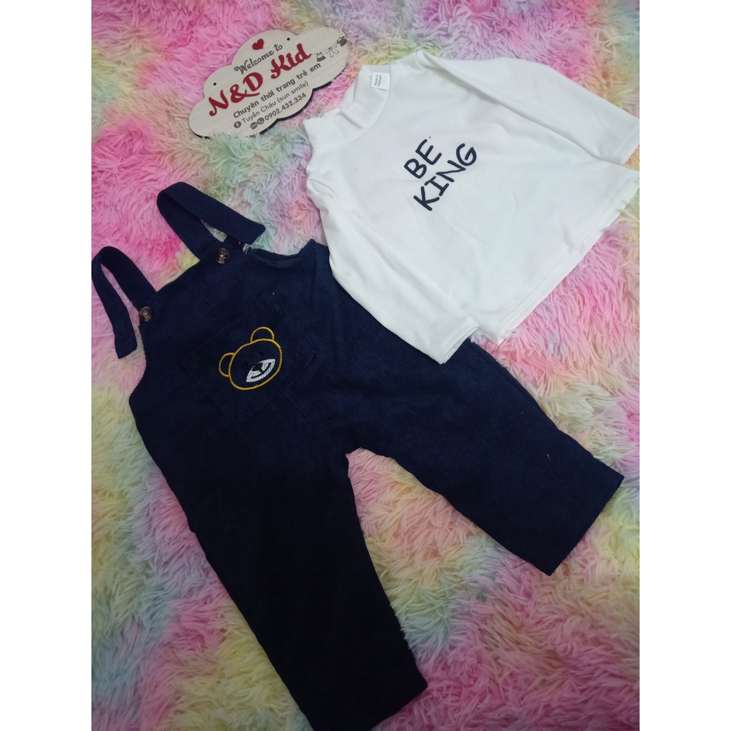 Set Yếm Cho Bé Trai & Gái - Quần Áo Yếm Cho Bé Chất Nhung Tăm - Áo Cotton Zip Hàn Siêu Cute - N&D Kid