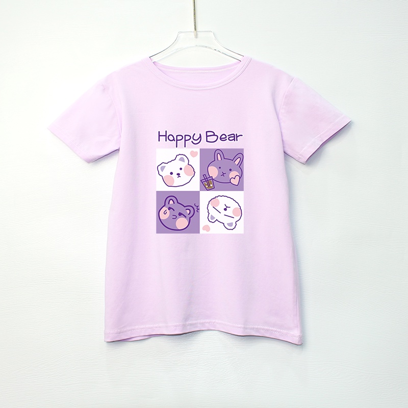 Áo thun cotton họa tiết hoạt hình xinh xắn cho bé gái
