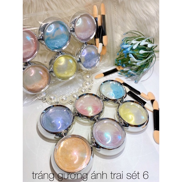 Tráng gương ngọc trai set 6 , ánh xà cừ hiệu ứng màu