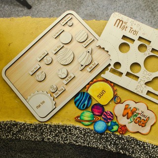 Ghép hình tô màu gỗ HỆ MẶT TRỜI kèm bút màu