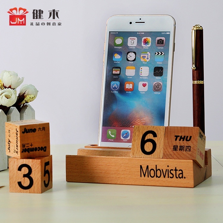 Lịch Để Bàn 100% gỗ tự nhiên - Lịch Lật Số Mini Trang Trí Decor Kệ Để Smartphone Xem Phim- Khắc Logo Theo Yêu Cầu
