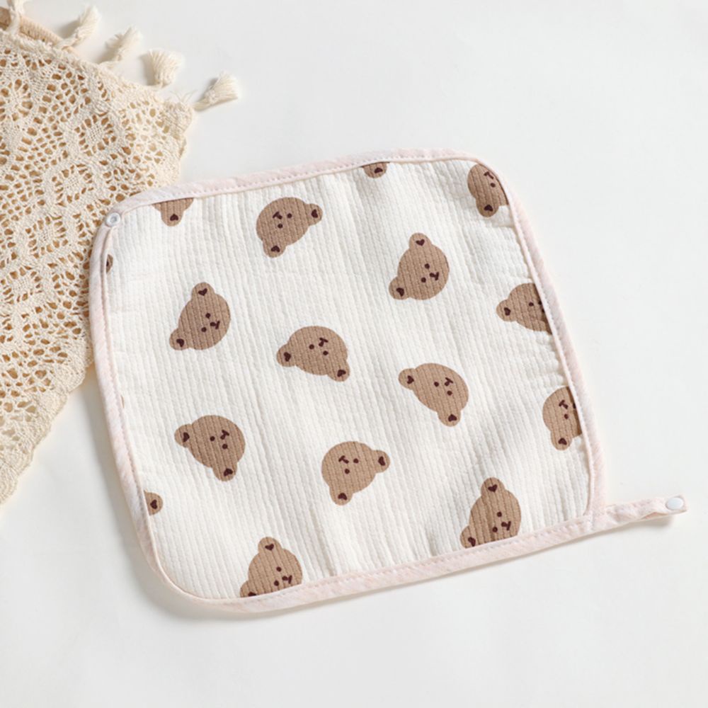 Khăn yếm vuông cho bé chất liệu cotton 3 lớp họa tiết gấu đáng yêu