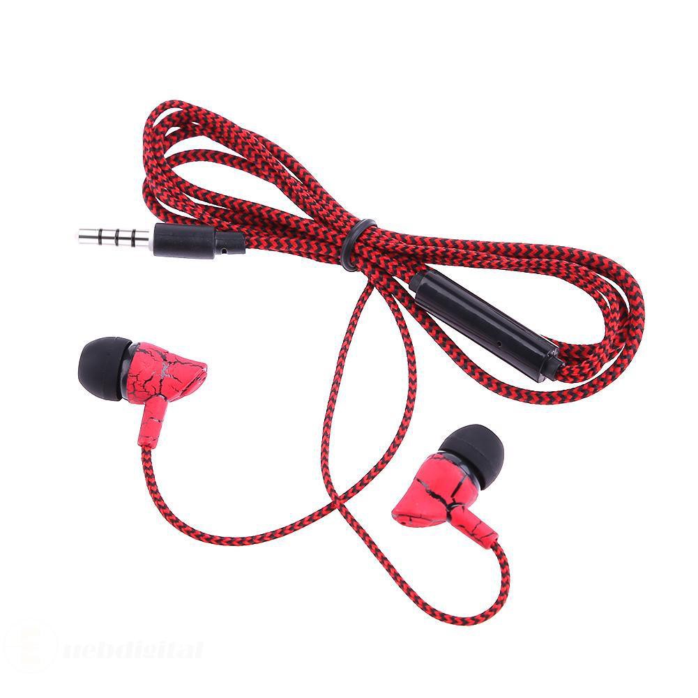 Universal Braided In Ear Earphone Bass Line Control Crackle Headphone w/Mic