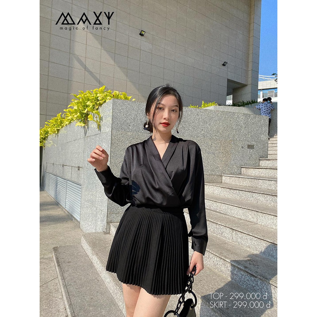 Áo kiểu đắp tà vòng ngực wrap silk top Maxy Workshop