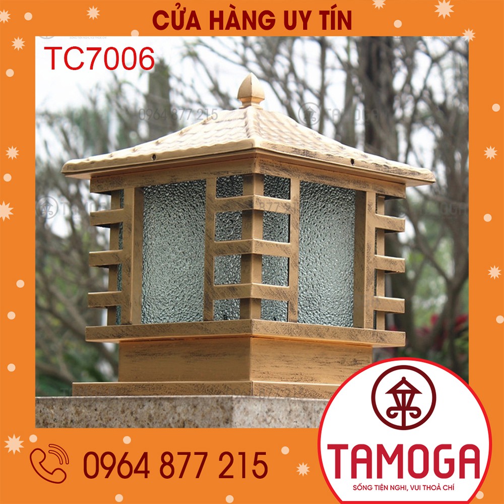 Đèn trụ cổng mái chùa TAMOGA Cỡ vuông 300mm hợp kim sơn tĩnh điện chống gỉ TC 7006