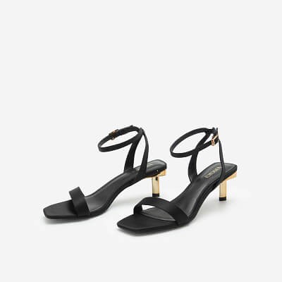 Vascara Giày Ankle Strap Gót Trụ Metallic - SDN 0680 - Màu Đen