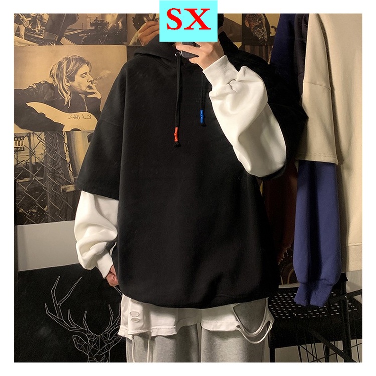 Áo hoodie dài tay giả hai lớp phong cách Hàn Quốc trẻ trung dành cho nam