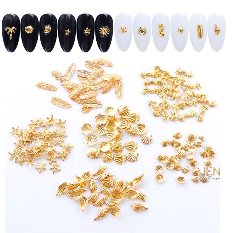 Phụ kiện nail sao biển vỏ sò kim loại hạt Charm vàng trang trí móng