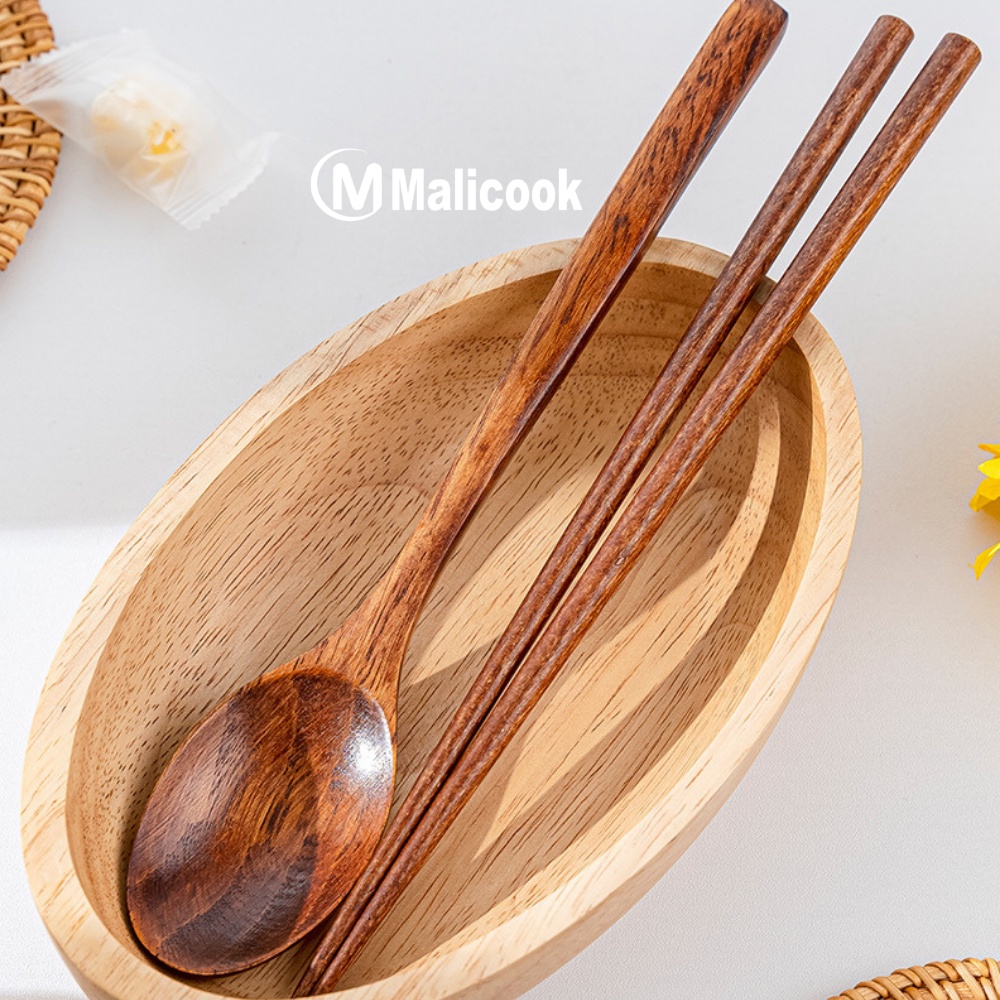 Thìa gỗ ăn cơm cán dài kiểu Nhật Bản  MALICOOK