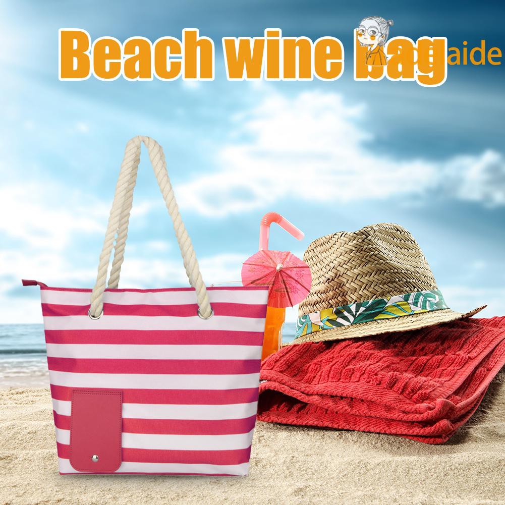 Fashion Casual Striped Red Wine Ice Tote Bags with Hidden Insulated Compartment