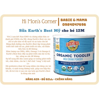 Sữa Earth's Best Toddler 595gram cho bé 12m  [ Hàng Air ]