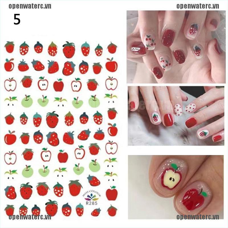 1 Tờ Sticker Dán Móng Tay Hình Trái Bơ / Xương Rồng / Hoa Quả