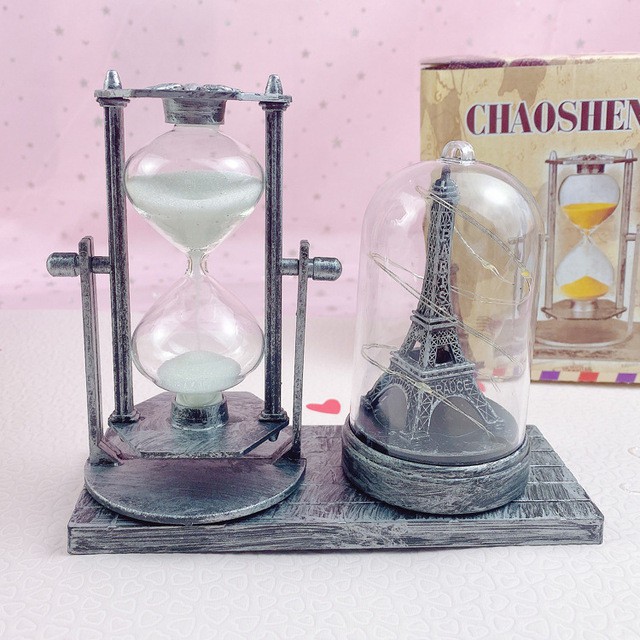 Đồ trang trí ĐỒNG HỒ CÁT tháp Eiffel, mô hình đồng hồ cát để bàn
