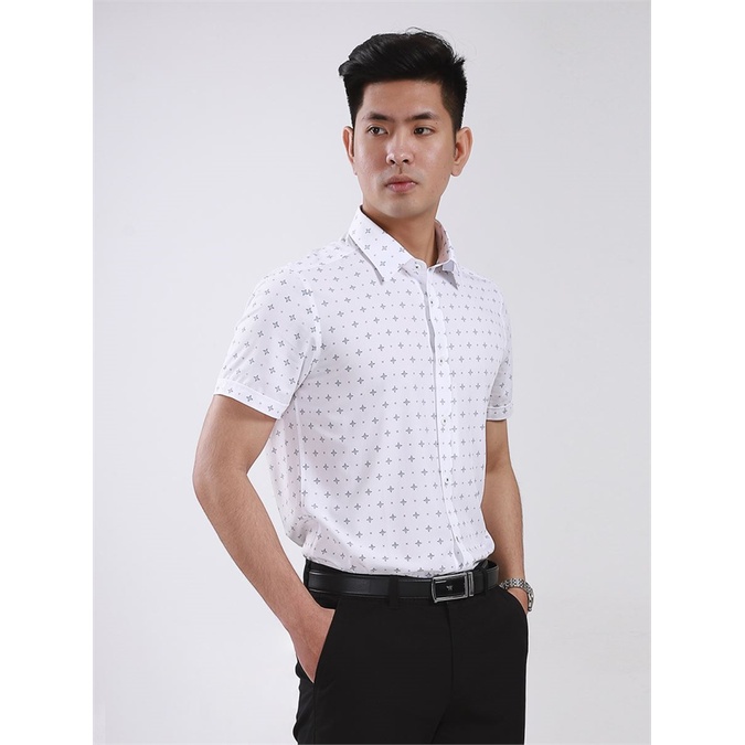 Áo sơ mi tay ngắn nam Aristino  sợi sồi mềm mát , slim họa tiết  hình thoi ASS114S8