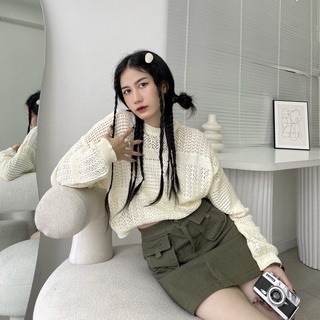 Set áo lưới + chân váy túi hộp xanh