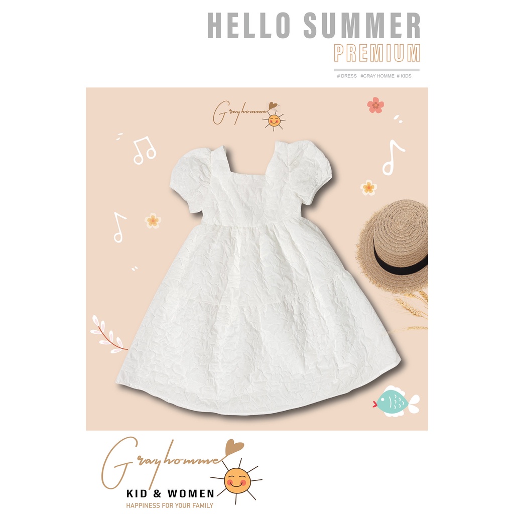 Váy Công Chúa Bé Gái GRAYHOMME Một Nơ Sau Lưng, chất Thô cotton thoáng mát thấm hút tốt (VK003)