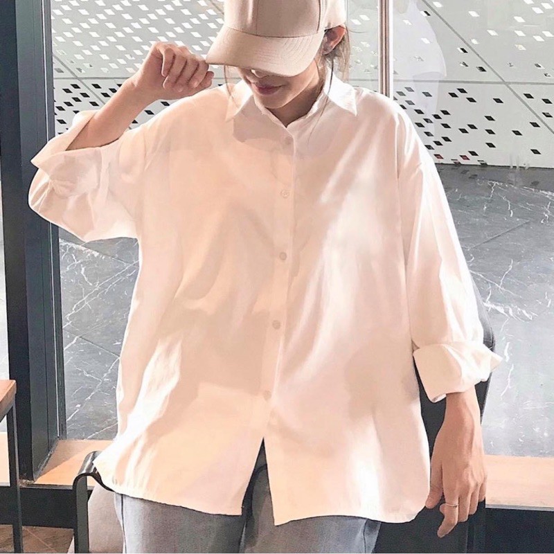 Áo sơ mi tay dài trơn đen trắng basic unisex có size | WebRaoVat - webraovat.net.vn