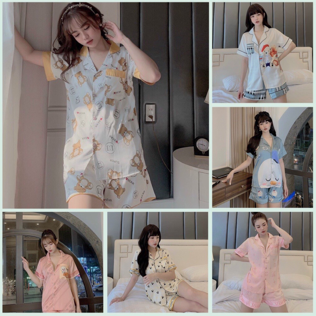 Bán Sỉ Lẻ Đồ Bộ Pijama Lụa Latin Mềm Mịn Thoáng Mát Thiết Kế Cộc Đùi Phong Cách Hàn Quốc