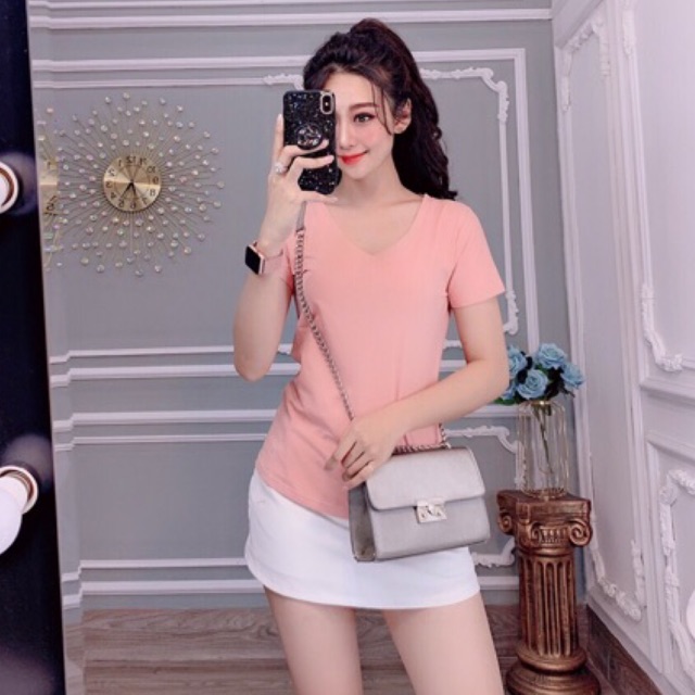 ÁO THUN THÁI NỮ CỔ TIM NGẮN TAY