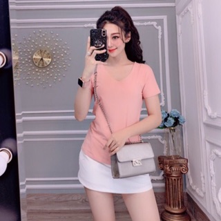 Áo Thun Thái Nữ Cổ Tim Tay Ngắn, Áo Thun Ngắn Tay, Áo Thun Cổ Tim Cotton Chất Đẹp, Mặc Mát, Thun Trơn Basic, Trẻ Trung