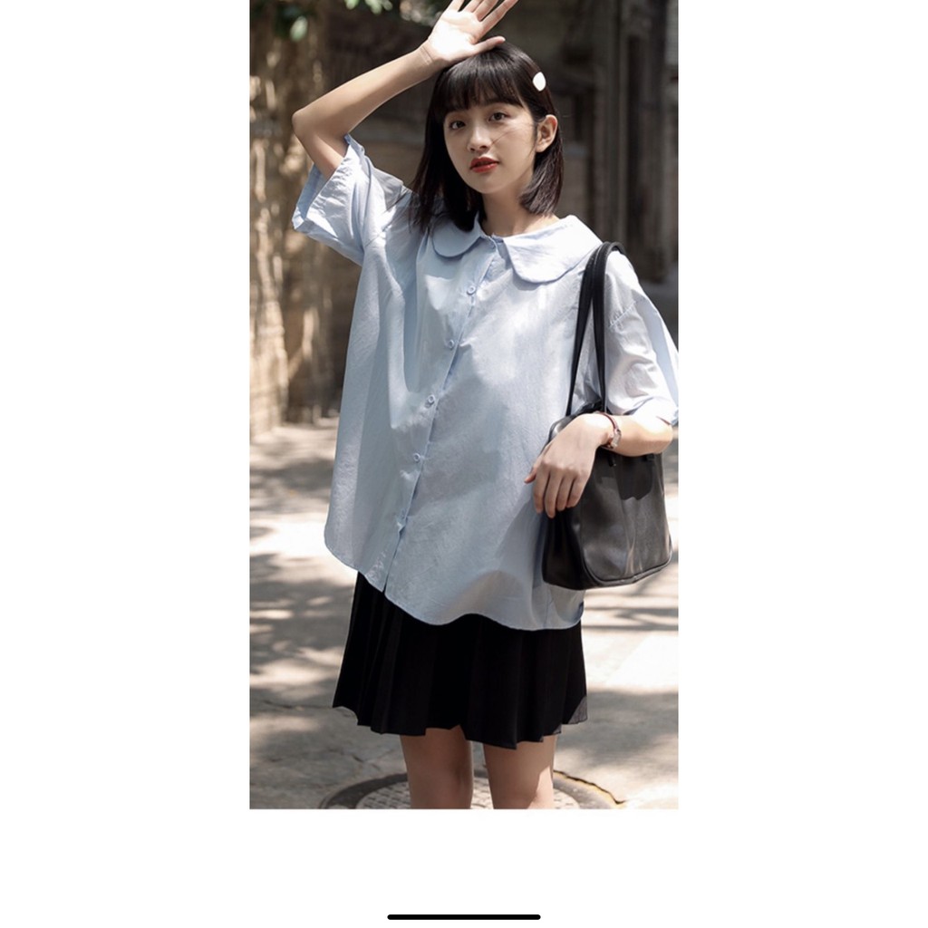 Áo kiểu hàn quốc A002, áo kiểu cổ sen nhỏ dáng babydoll trơn hai màu ngọt ngào xmin.fashion | BigBuy360 - bigbuy360.vn