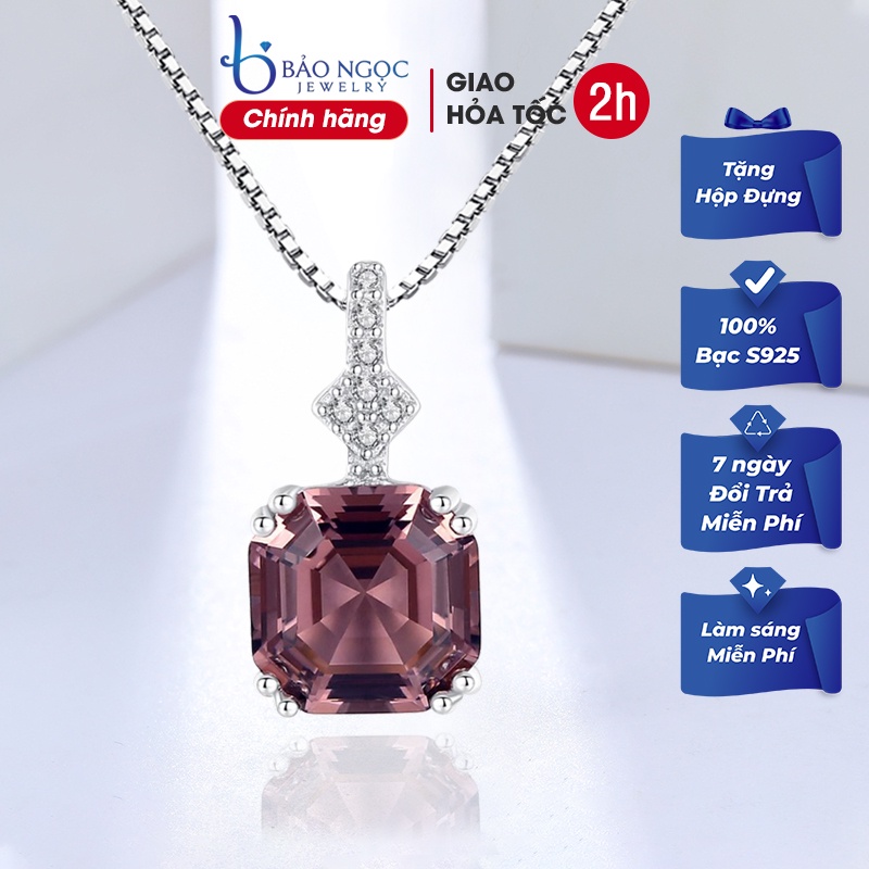 Dây Chuyền Bạc Nữ S925 Mặt Vuông Đính Đá Nâu Cao Cấp DB2391 - Bảo Ngọc Jewelry