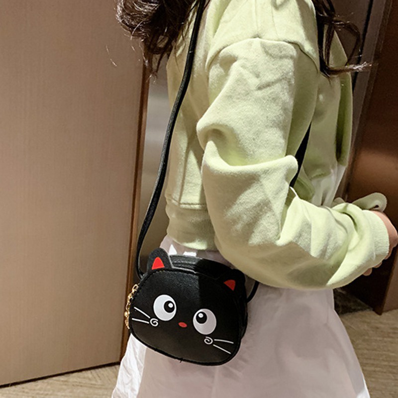 Túi Đeo Vai Da PU Hình Mèo Hoạt Hình Dễ Thương Cho Bé