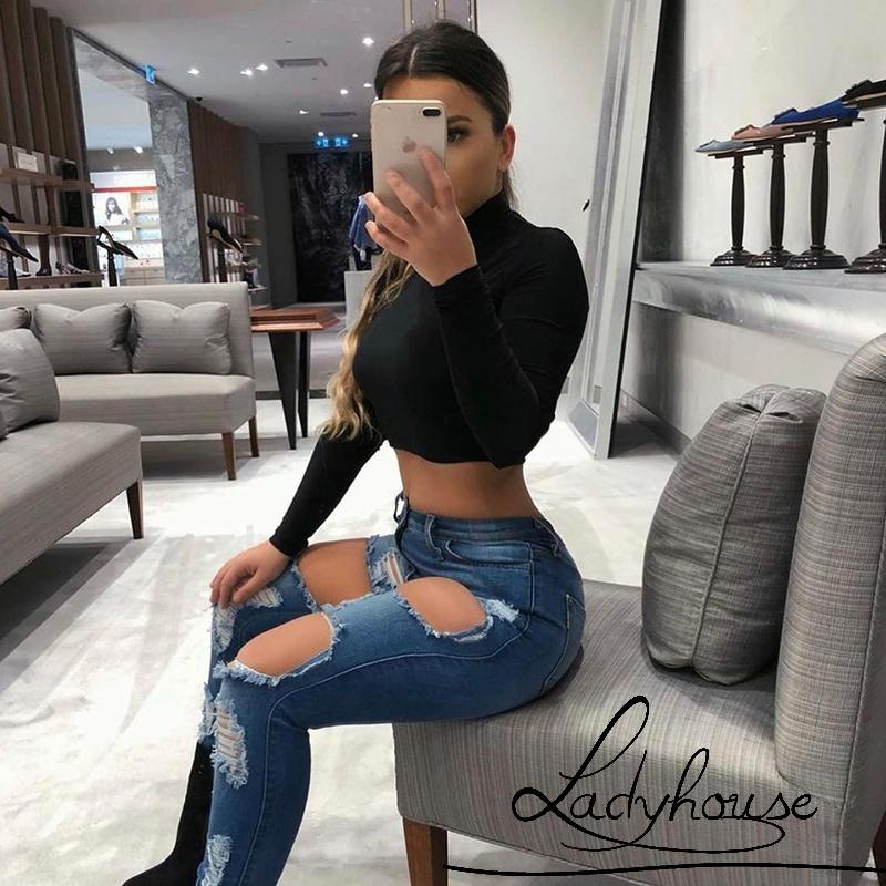 Áo Croptop Tay Dài Cổ Cao Màu Sắc Trơn Dành Cho Nữ