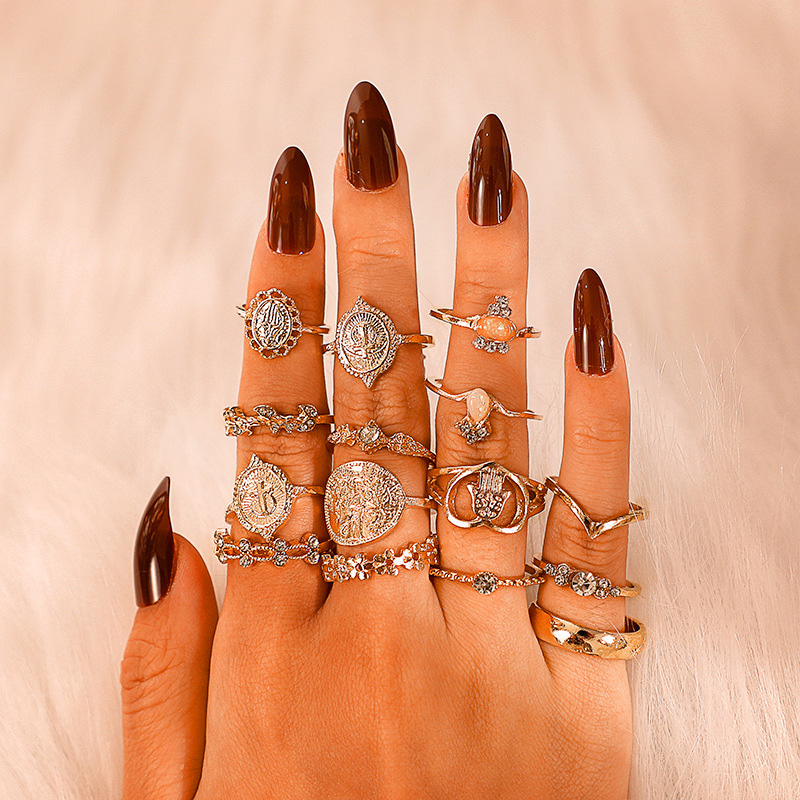 Set 15 Nhẫn Vàng Đeo Đốt Ngón Tay Phong Cách Boho Vintage