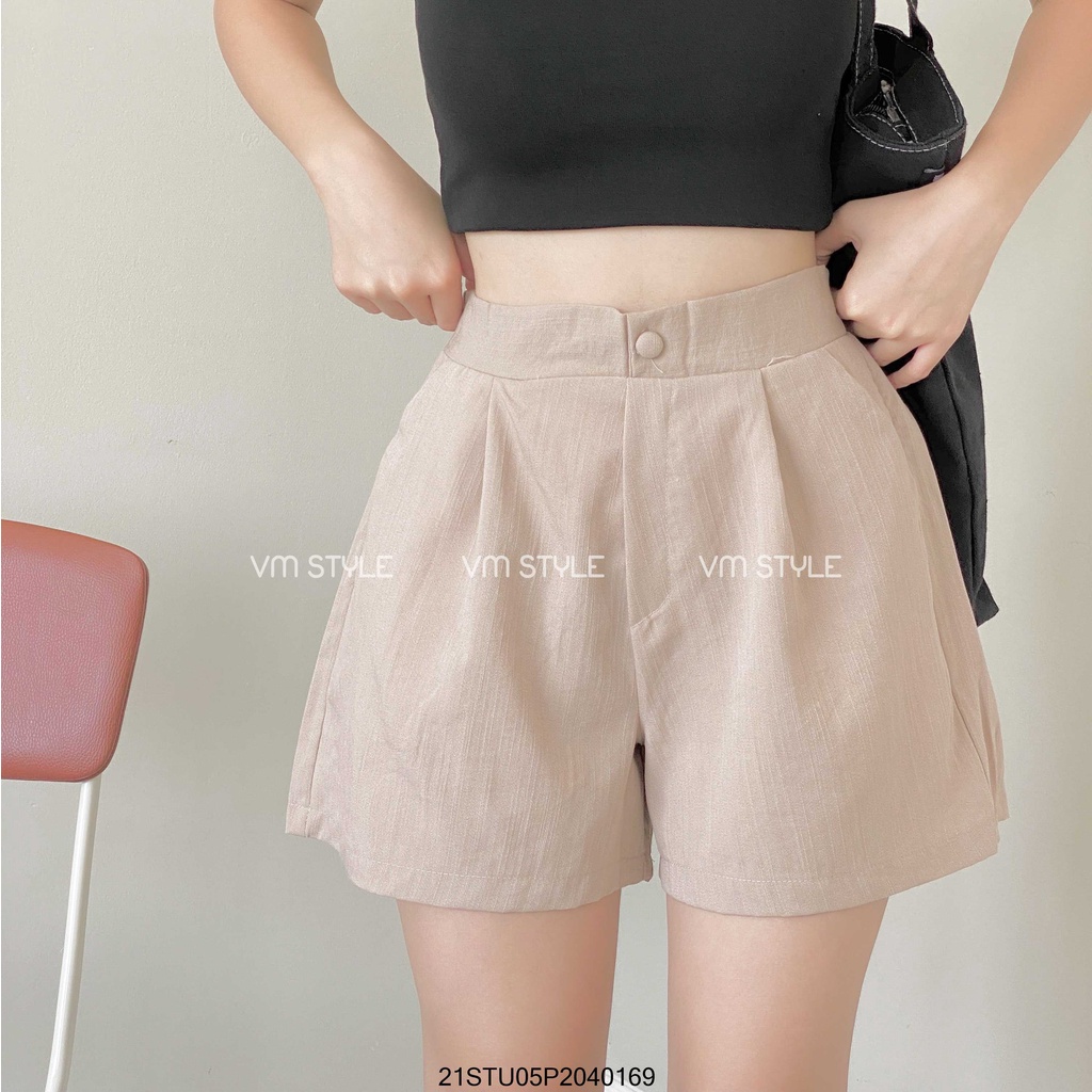 Quần short lưng thun VM STYLE đũi trơn nút giả ullzang thời trang 22STU03P20203