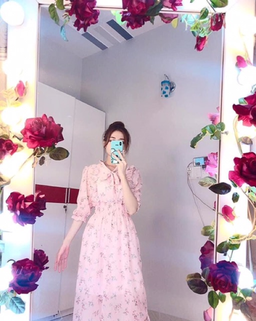 Đầm cột nơ tay phồng tiểu thư