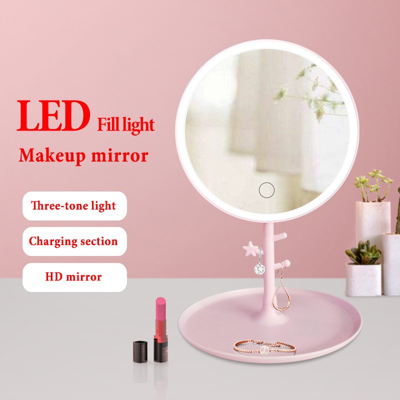(Hàng Mới Về) Gương Trang Điểm Tích Hợp Đèn Led Xoay 120 Độ Tiện Dụng