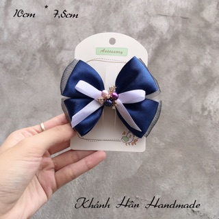 Kẹp tóc nơ xanh navy gắn ngọc size 10cm * 7,5cm cho bé gái ( ảnh thật 100% )