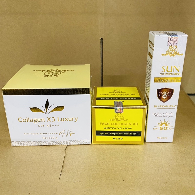 Combo kem body Collagen X3 Luxury + Kem face + Kem chống nắng Mỹ phẩm Đông Anh Colagen X3