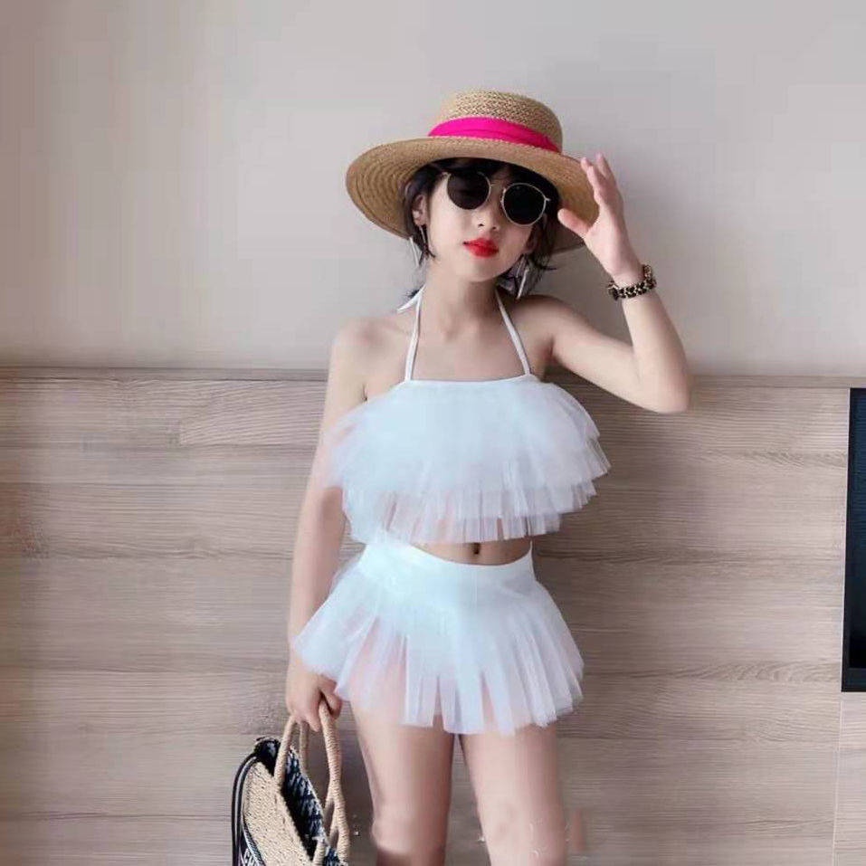 Bộ Đồ Bơi bikini Màu Trắng Kiểu Công Chúa Đáng Yêu Thời Trang Mùa Hè 2021 Cho Bé Gái Dễ Thương