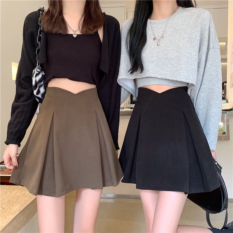 Phiên bản Hàn Quốc mới của phụ nữ Plus size mùa đông và mùa xuân mới của váy chữ A lưng cao mỏng bó sát chân váy ngắn