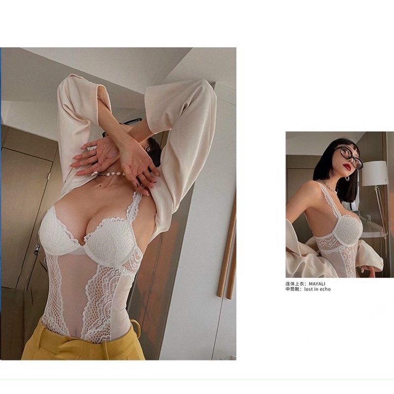 Áo bodysuit ren cao cấp có gọng mút vừa tạo khe nâng ngực siêu sang MILKY BS02