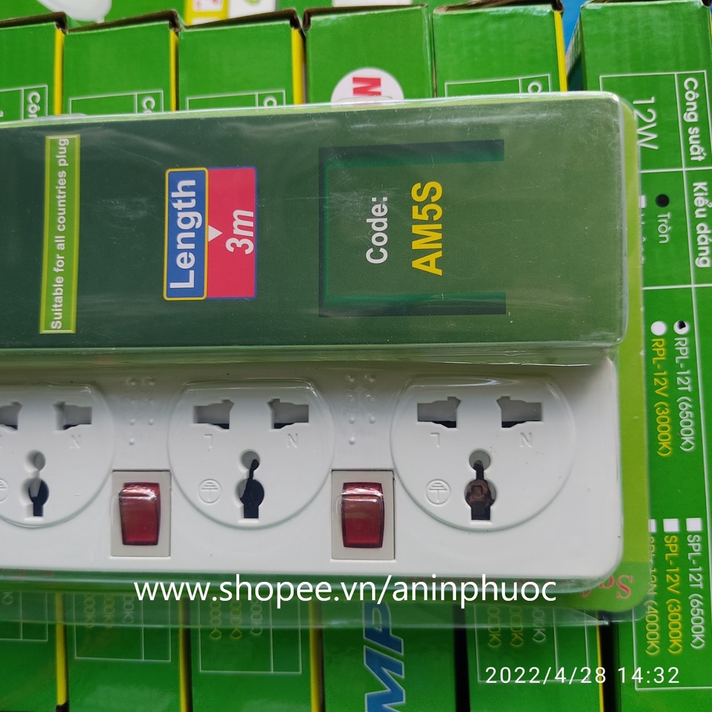 Ổ cắm điện 3 chấu có công tắc riêng , công suất cao MPE max 2500w - ổ cắm điện nối dài dùng được nhiều loại phích cắm