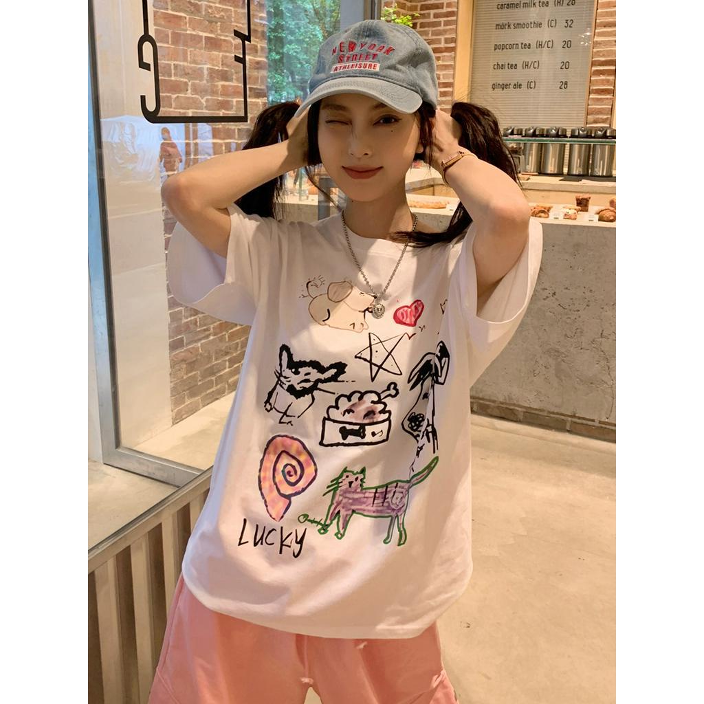 Áo Thun Dáng Rộng Ngắn Tay In Hình Động Vật Phong Cách Mới Mùa Hè 64163
